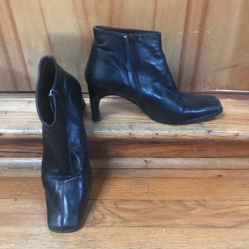 Leather Square-Toe Ankle Booties